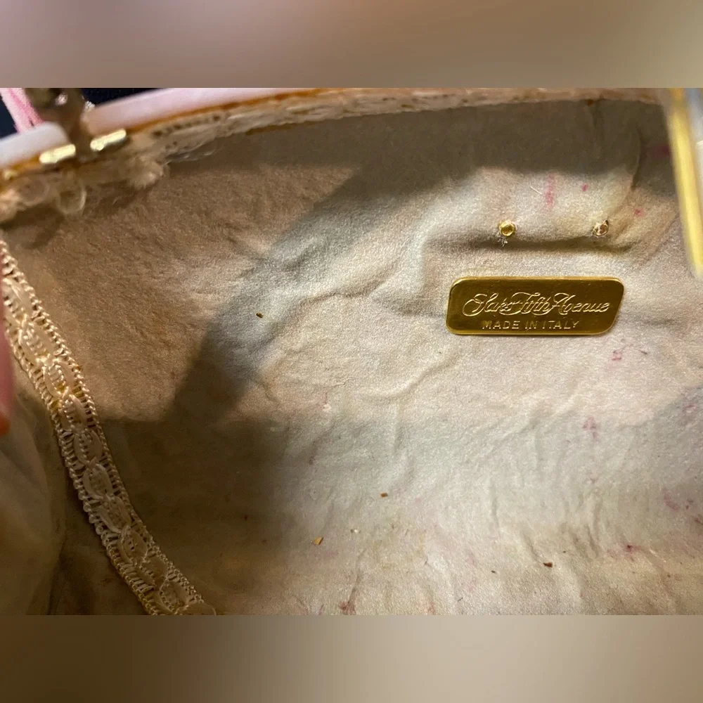 Vtg SAKS FIFTH AVE Italy Pink Mother of Pearl Small Clutch Shoulder Purse - Picture 4 of 7